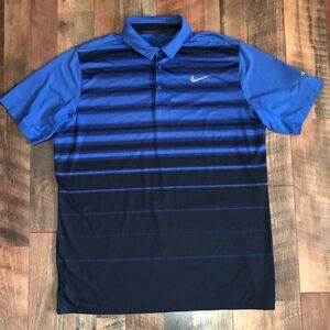 Nike Dri fit Golf polo shirt Size XL blue striped athletic Torrey Pines logo
